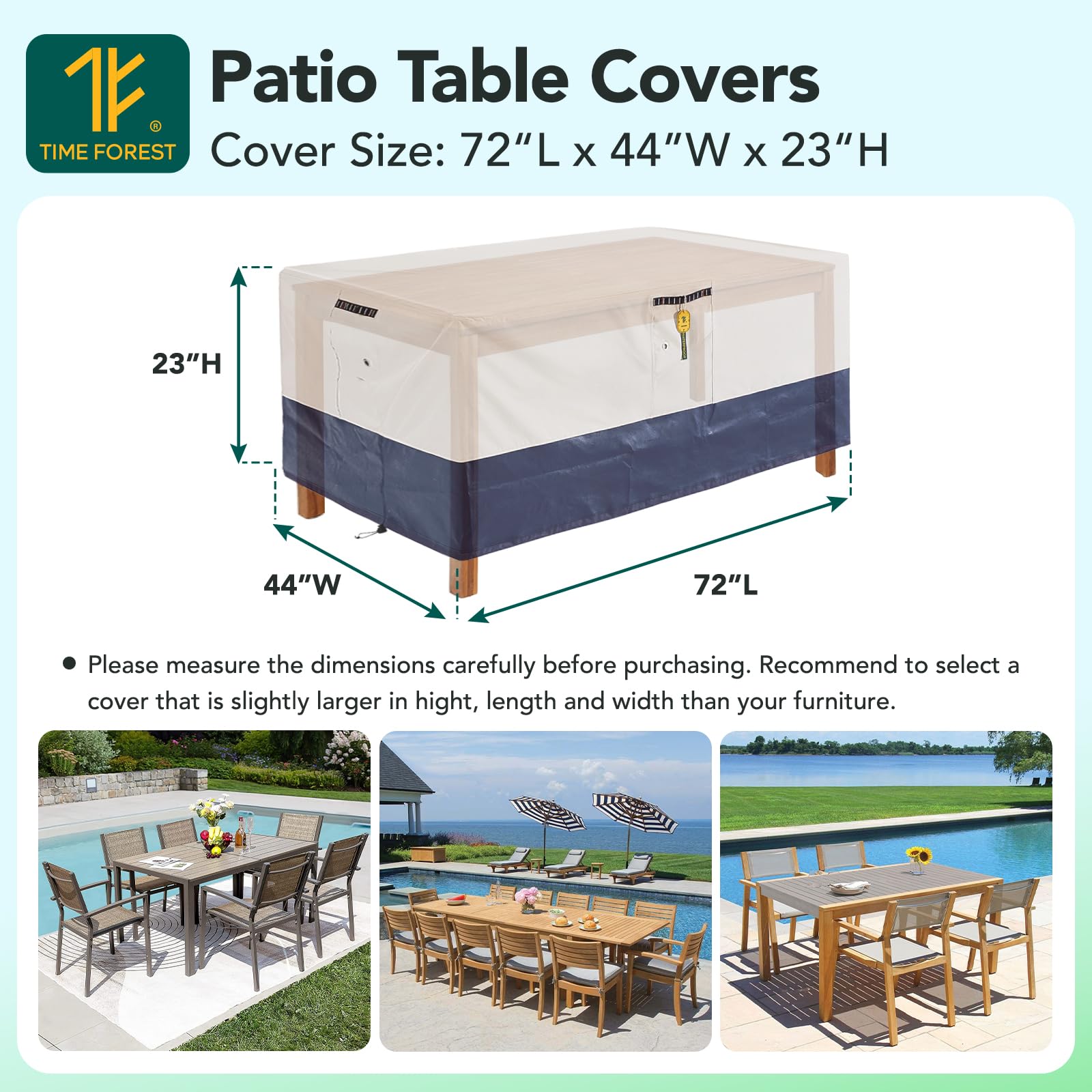 Time Forest Rectangular Patio Table Covers Waterproof for Outdoor Furniture, Outdoor Dining Table Chair Set Covers 600D Oxford Heavy Duty, Lawn Patio Furniture Covers 72"Lx44"Wx 23"H,Fog/Navy