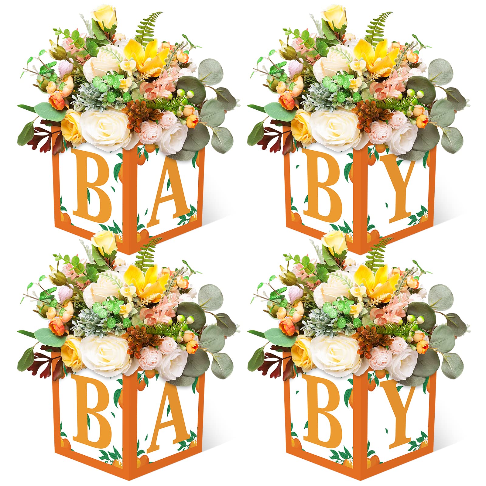 Sinasasspel Little Cutie Baby Shower Decorations Orange Party Centerpieces Boxes Clementine Baby Block with Letters Birthday Party Floral Table Display Gender Reveal Party Favors for Boys and Girls