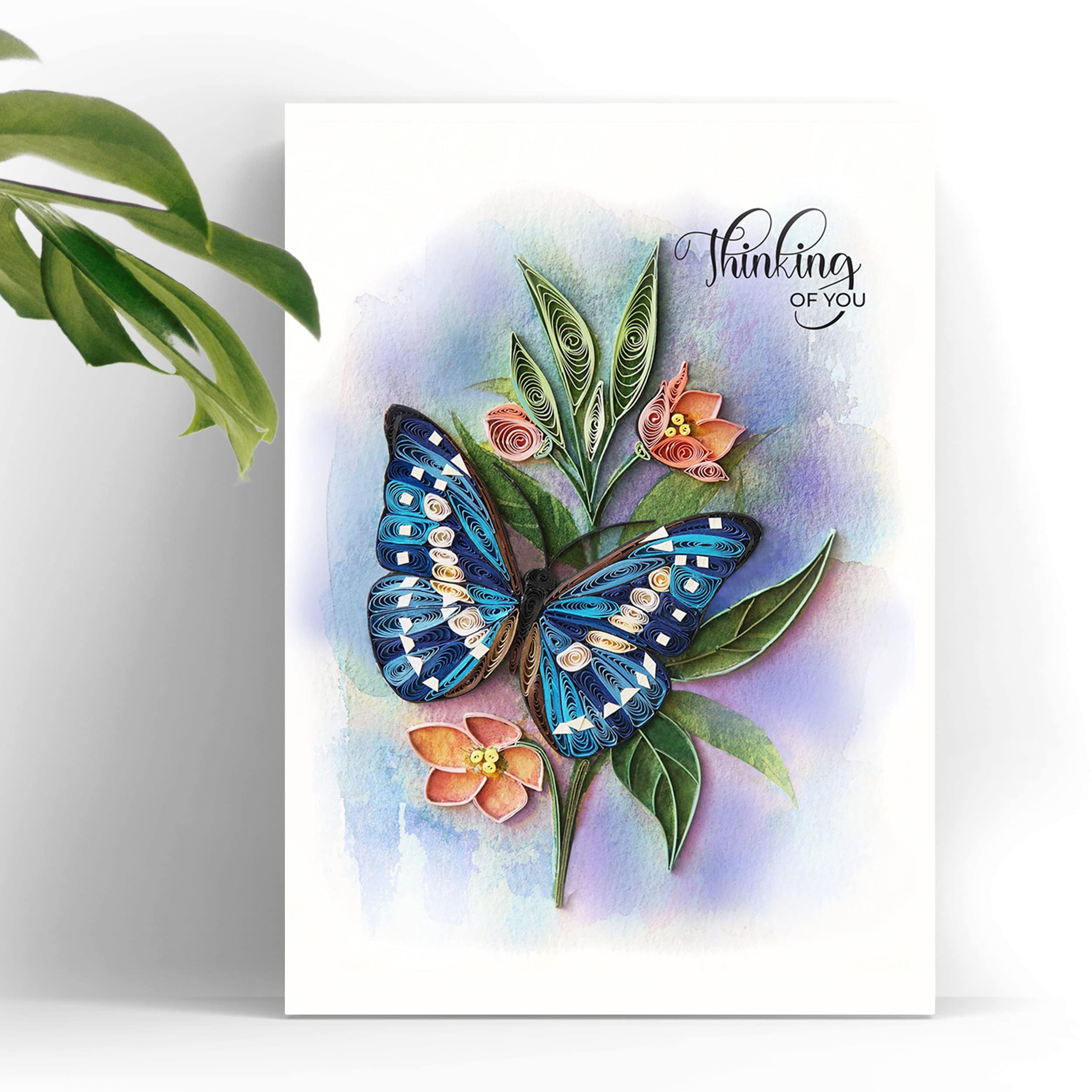 TUMYBee Thinking of You Butterfly Card, 5in x 7in, Blank Inside, Envelope Included, Perfect for Birthdays, Thank You, Anniversaries