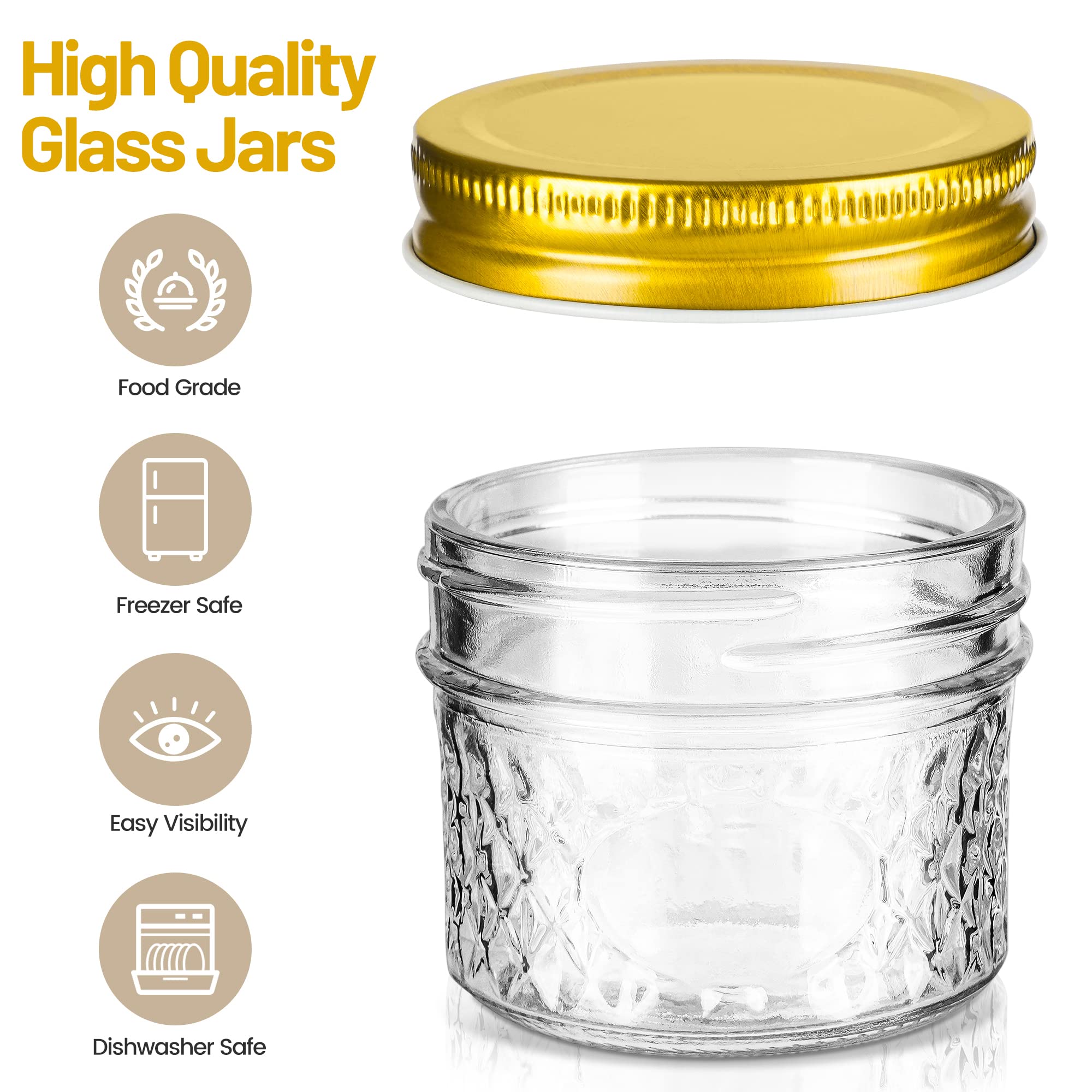 moniko Mini Mason Jars, 4 oz Mason Jars With Lids,12 PACK Small Glass Jars Ideal for Food Storage, Jam, Spice,Candle,Honey,Wedding Favors