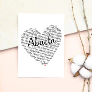 Happy Birthday Abuela Card - Cute Happy Birthday - Birthday Greeting Card - Sweet Birthday Card For Abuela - Anniversary-Thank You Card - Heart Happy Birthday Mom - I Love You Abuela Card