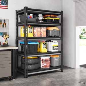 SDXYSTCE 40" W Garage Shelving Heavy Duty, 2200 Lbs Loads Garage Storage Shelves Heavy Duty, 5-Tier Metal Shelving Units and Storage for Basement, Retiple Tanks,40" Wx18 Dx72 H, Black