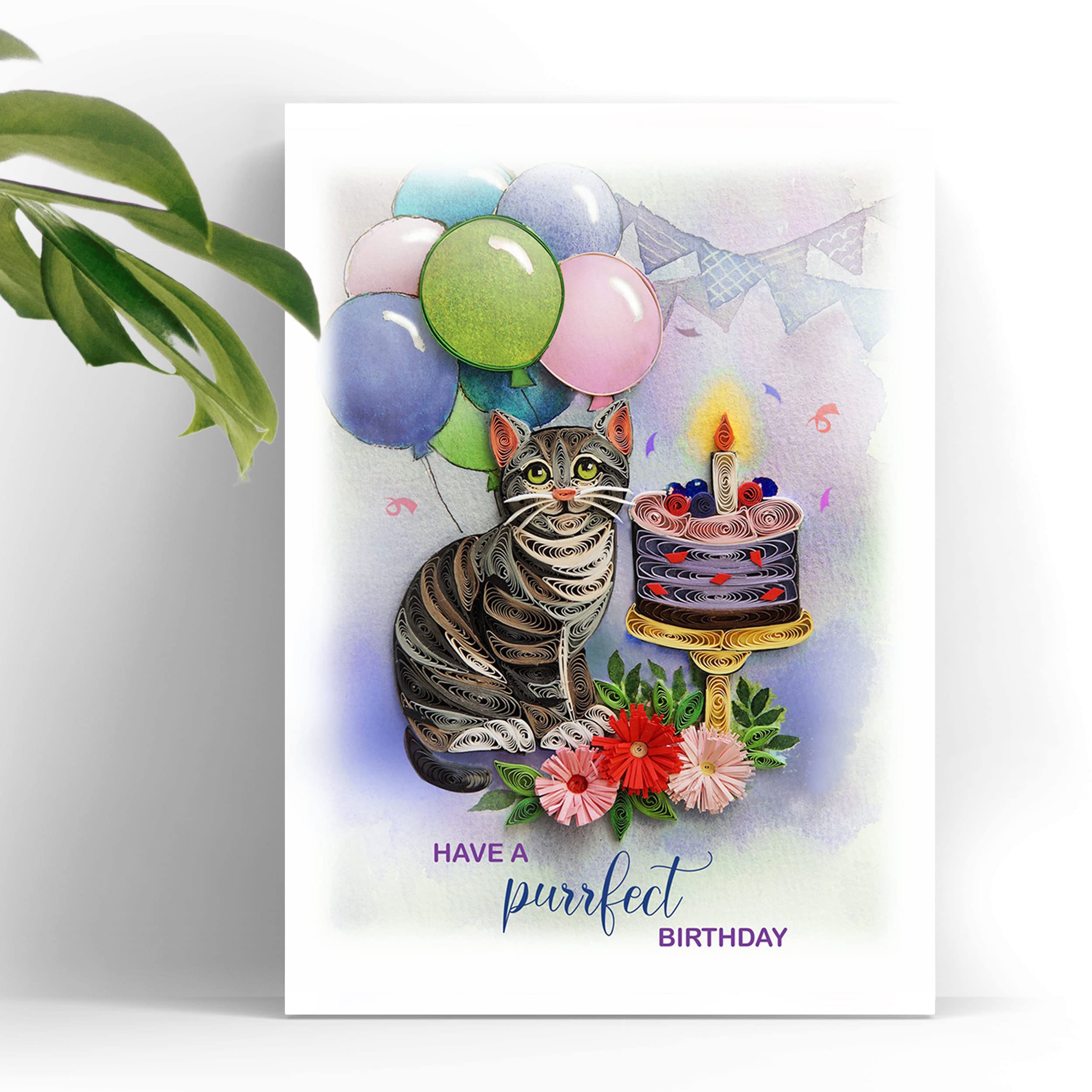 TUMYBee - Have a Purrfect Birthday Cat Card, 5in x 7in, Blank Inside, Envelope Included