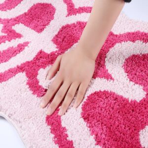 Carmoion Funny Cute Rugs for Bedroom Bathroom Dorm Kitchen Non Slip Rubber Backed Machine Washable,Funky Cool Rugs Colorful Fluffy Shaggy Bedside Accent Rug 35"x18"(Pink)