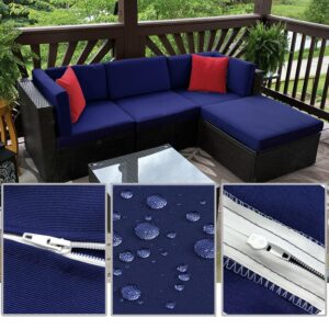 TECOSARA Patio Cushion Covers Replacement Outdoor Cushion Slipcovers Waterproof for Outdoor Furniture, 9 Pcs Patio Seat Cushions Replacement Covers for 5 Piece Outdoor Sectional Sofa, Blue