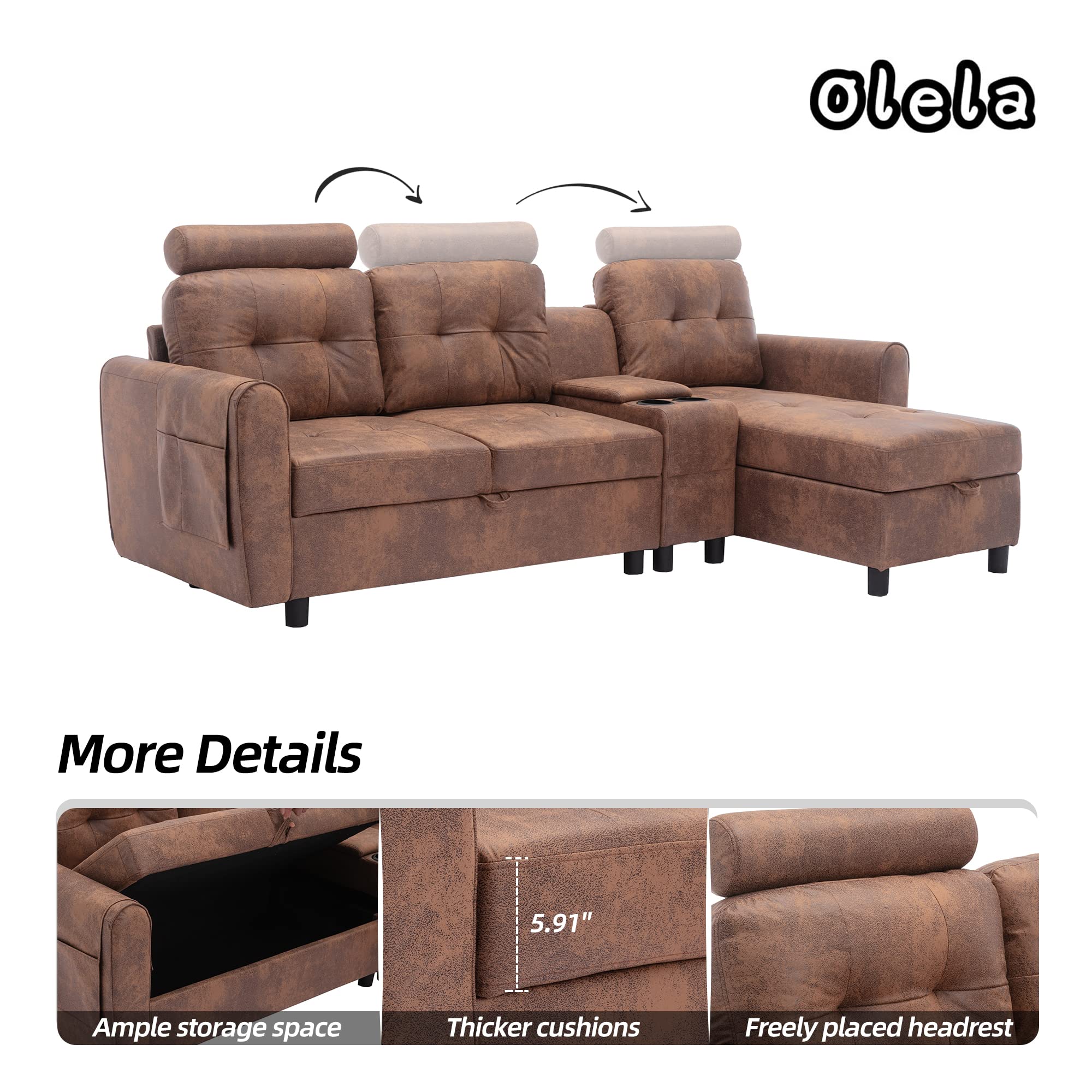 Olela L Shaped Couch,Microfiber Fabric Modular Sectional Sofa Modern Convertible Storage Couches with Side Pocket Tufted Back for Living Room,Apartment (Coffee)