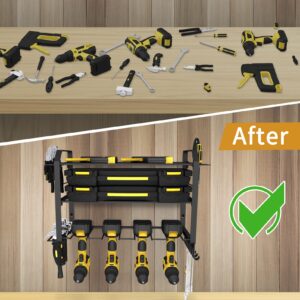 Affogato Power Tool Organizer, 3 Layers Drill Holder Wall Mount, Power Tool Organizer Wall Mount, Power Tool Holder Garage Tool Rack with 4 Side Tool Rack