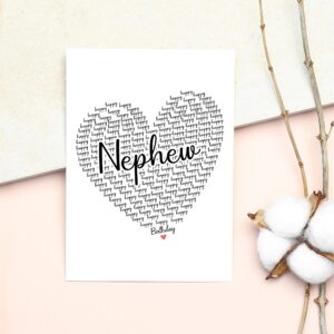 Happy Birthday Nephew Card - Cute Happy Birthday - Birthday Greeting Card - Sweet Birthday Card For Nephew - Anniversary-Thank You Card - Heart Happy Birthday Mom - I Love You Nephew Card