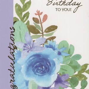 Bella Greetings Happy 80th Birthday Card (Age 80) - Congratulations and Best Wishes for a Fabulous 80th Birthday! Enjoy Your Day! - Blue and Purple Flowers