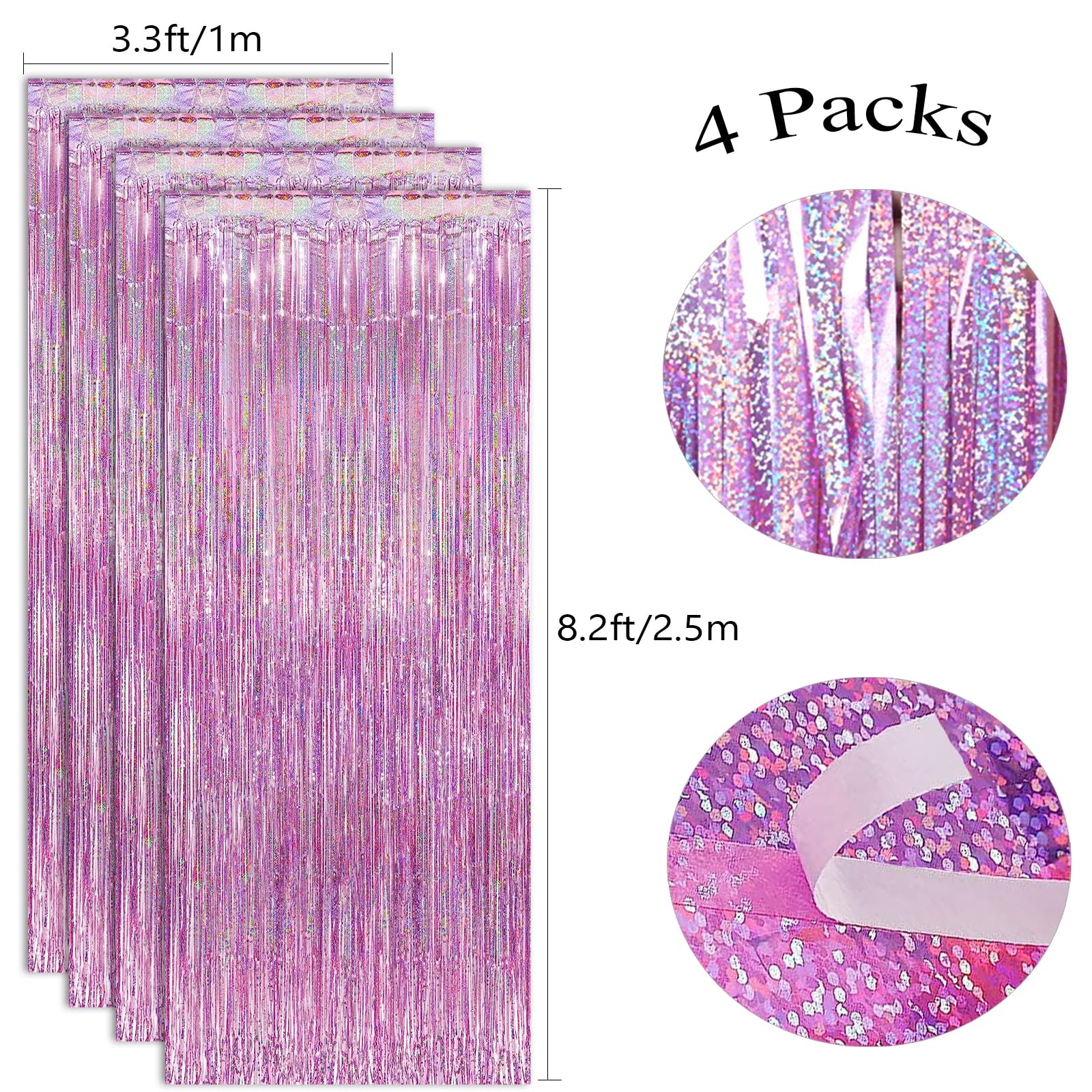 4 Pack Pink Tinsel Curtain Metallic-12.8x8.2 Feet, Slmeno Glitter Pink Fringe Curtain, Pink Party Curtain, Pink Tinsel Backdrop, Pink Streamer Backdrop, Pink Foil Fringe Curtain, Pink Glitter Backdrop