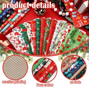 Irenare 100 Pcs 8 x 8 Inches Christmas Fabric Bundles Fat Quarters Santa Claus Precut Fabric Bundle Squares Xmas Tree Snowman Printed Sewing Patchwork Fabric Winter Fabric for Xmas DIY Crafts Quilting