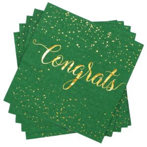 whaline 80 pack graduation paper napkins 5 x 5 inch gold foil congrats cocktail napkins green graduation party disposable beverage napkins for engagement graduation baby shower celebration party