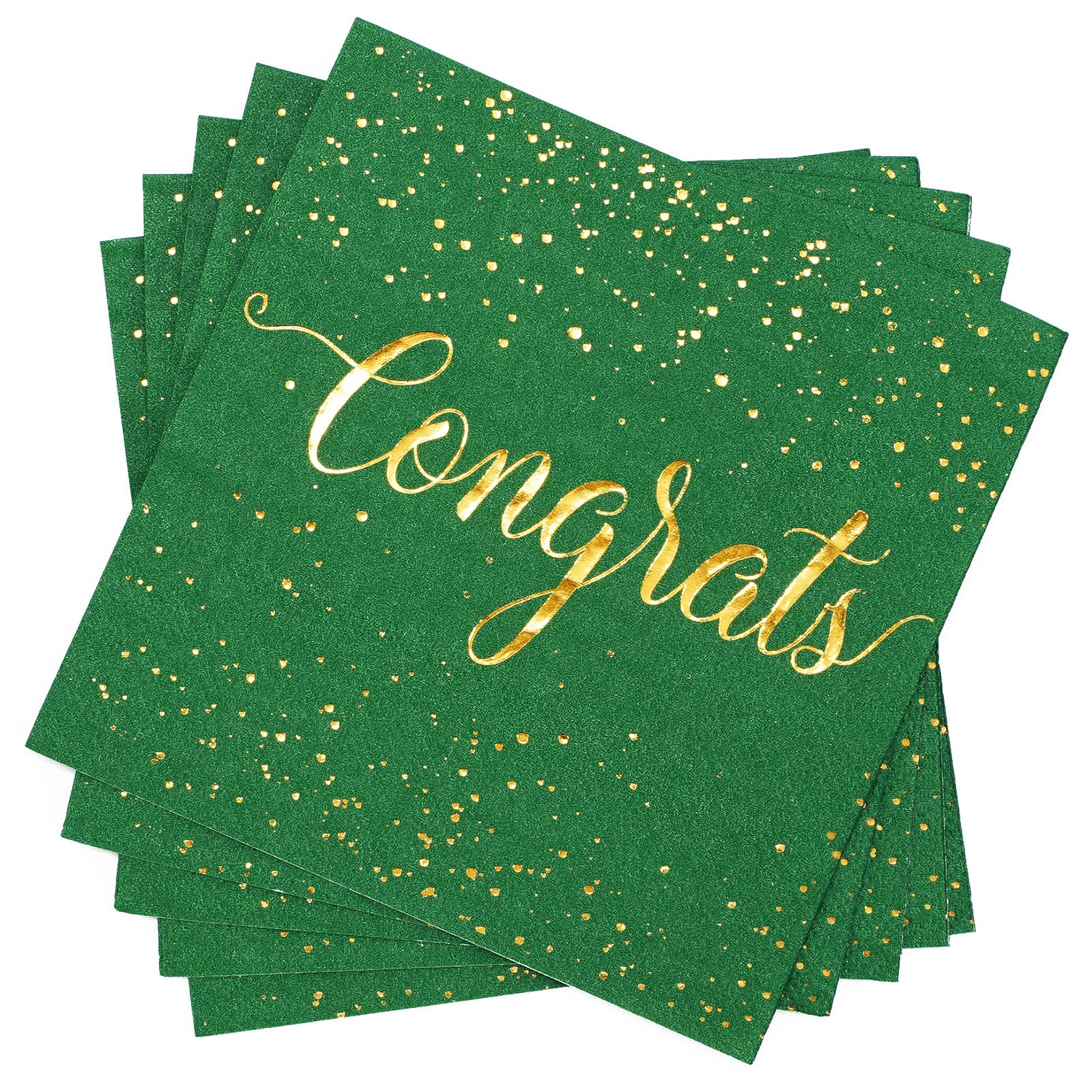 Whaline 80 Pack Graduation Paper Napkins 5 x 5 Inch Gold Foil Congrats Cocktail Napkins Green Graduation Party Disposable Beverage Napkins for Engagement Graduation Baby Shower Celebration Party