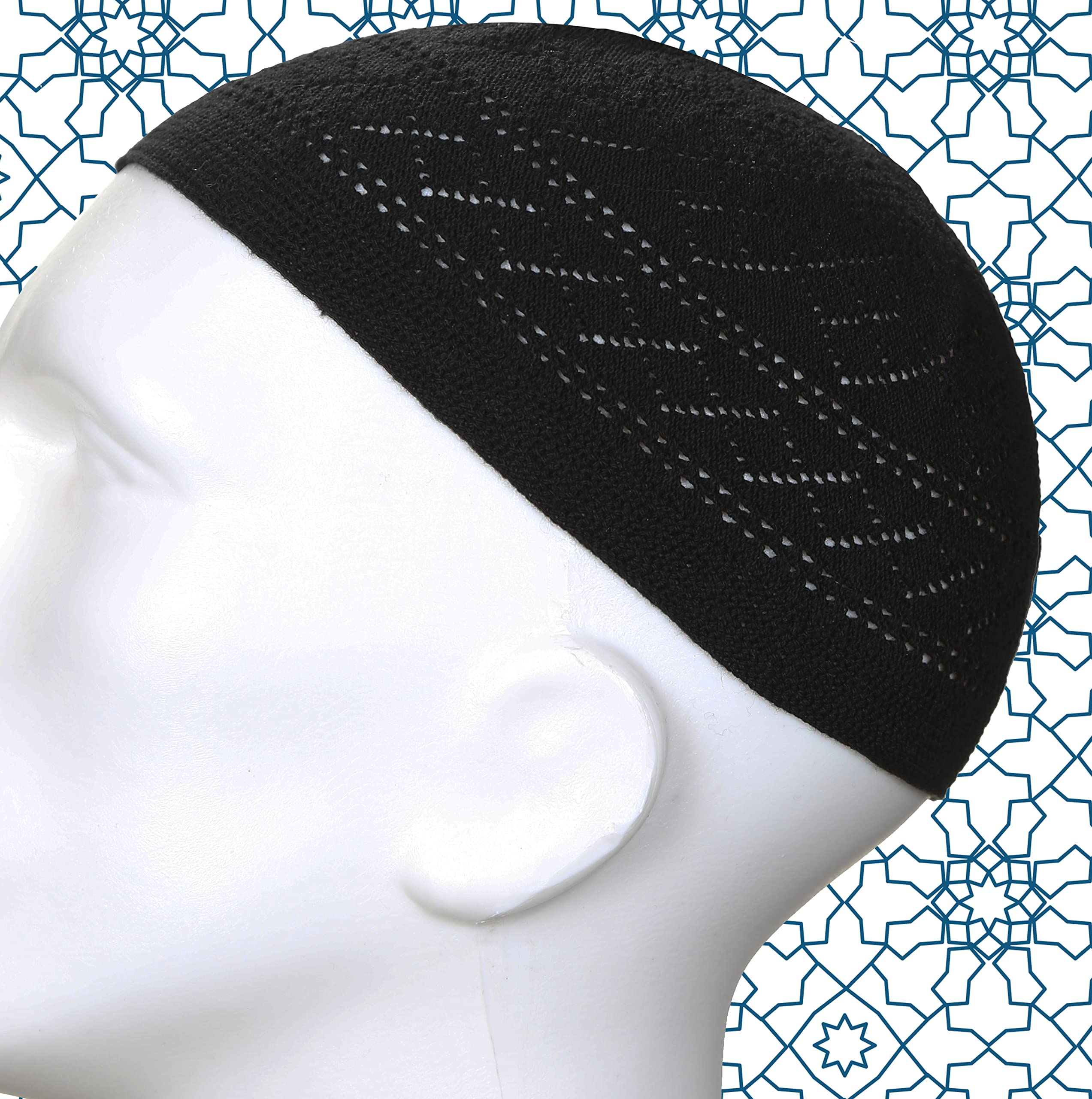 Kapobia Muslim Prayer Rug Prayer Beads Kufi Hat for Men and Women 100% Breathable Black Skull Beanie Traditional Desing Prayer Mat Eid Ramadan Gifts Islamic Set Salah Mat Taffeta Fabric Soft (Black)