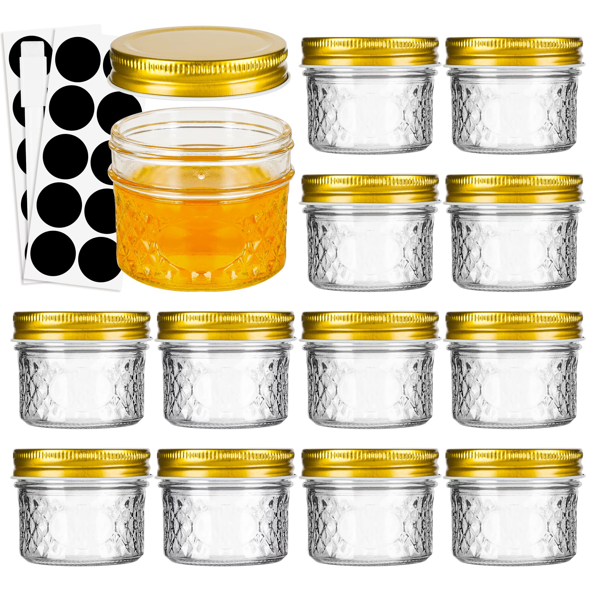 moniko Mini Mason Jars, 4 oz Mason Jars With Lids,12 PACK Small Glass Jars Ideal for Food Storage, Jam, Spice,Candle,Honey,Wedding Favors