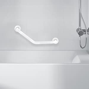 16 Inch Angled Grab Bar 2 Pack, ZUEXT Anti Slip White Shower Grab Bar Handles, Stainless Steel Knurled Bathroom Balance Bar, Safety Hand Rail Support,Handicap Elderly Injury Senior Assist Bath Handle