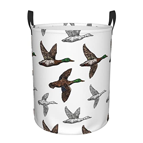 Duck Mallard Wild Bird Round Laundry Basket Dirty Clothes Hamper Waterproof Laundry Hamper Toy Cloth Storage Basket For Room Decor