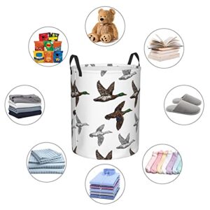 Duck Mallard Wild Bird Round Laundry Basket Dirty Clothes Hamper Waterproof Laundry Hamper Toy Cloth Storage Basket For Room Decor