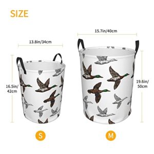 Duck Mallard Wild Bird Round Laundry Basket Dirty Clothes Hamper Waterproof Laundry Hamper Toy Cloth Storage Basket For Room Decor