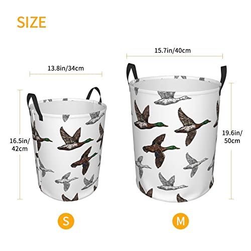 Duck Mallard Wild Bird Round Laundry Basket Dirty Clothes Hamper Waterproof Laundry Hamper Toy Cloth Storage Basket For Room Decor