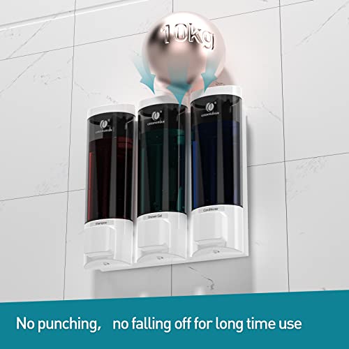 Shower Soap Dispenser 3 in 1 Chamber 200mlx3 Wall Mounted No Drilled Body Wash Shampoo and Conditioner Dispenser Home Hotel Bathroom