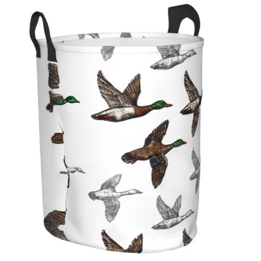 Duck Mallard Wild Bird Round Laundry Basket Dirty Clothes Hamper Waterproof Laundry Hamper Toy Cloth Storage Basket For Room Decor