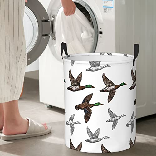 Duck Mallard Wild Bird Round Laundry Basket Dirty Clothes Hamper Waterproof Laundry Hamper Toy Cloth Storage Basket For Room Decor