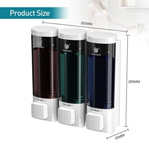 Shower Soap Dispenser 3 in 1 Chamber 200mlx3 Wall Mounted No Drilled Body Wash Shampoo and Conditioner Dispenser Home Hotel Bathroom