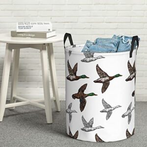 Duck Mallard Wild Bird Round Laundry Basket Dirty Clothes Hamper Waterproof Laundry Hamper Toy Cloth Storage Basket For Room Decor