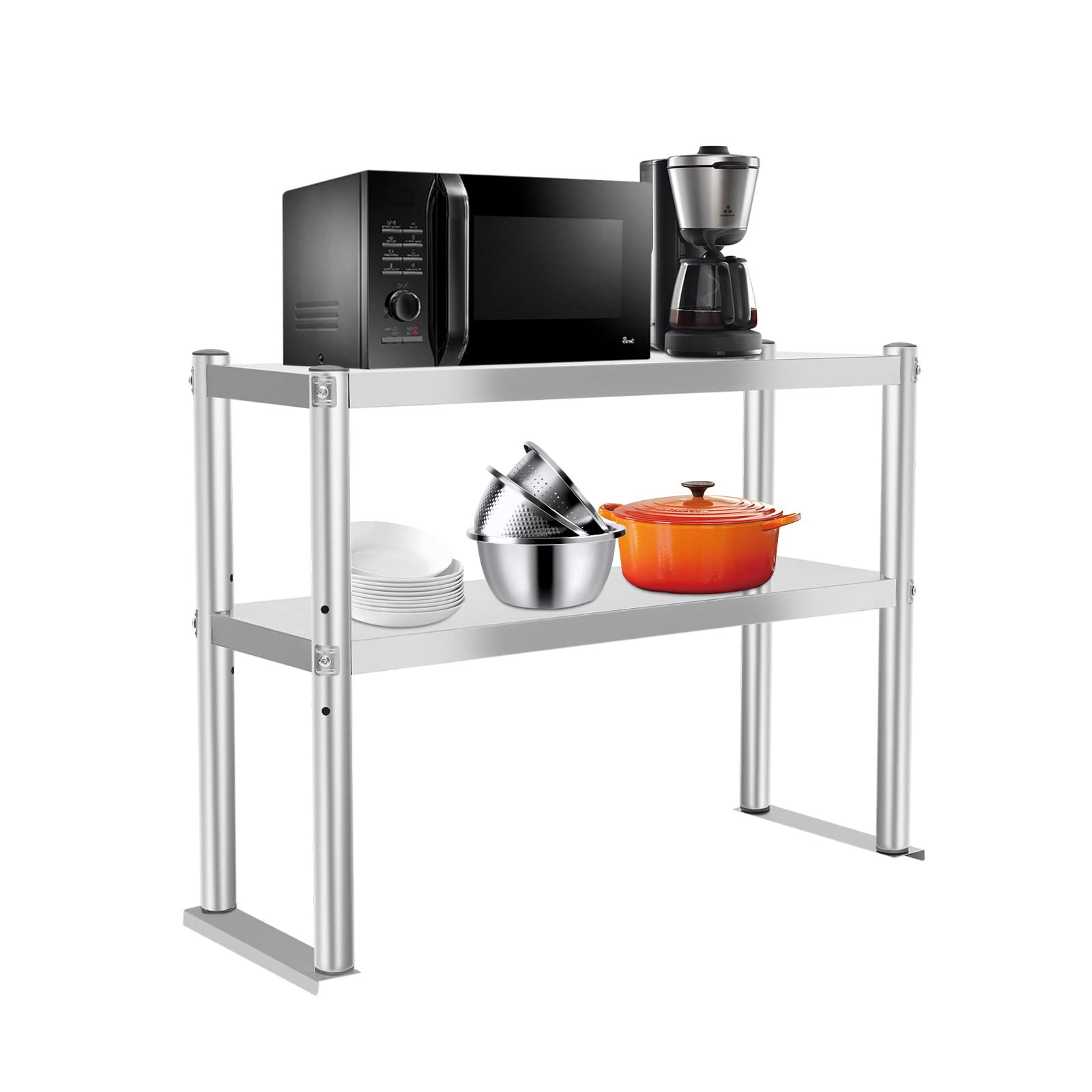 LUGBING Double Overshelf, Commercial 2 Tier Stainless Steel Shelf, Double Deck Overshelf, Height Adjustable Overshelf for Prep & Work Table in Kitchen, Restaurant, 30'' x 12''