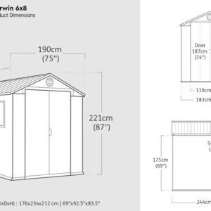 Keter Darwin 6x8 Resin Outdoor Storage Shed Kit-Perfect to Store Patio Furniture, Garden Tools Bike Accessories, Beach Chairs and Lawn Mower, Brown