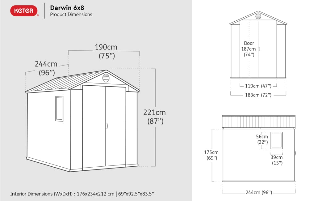 Keter Darwin 6x8 Resin Outdoor Storage Shed Kit-Perfect to Store Patio Furniture, Garden Tools Bike Accessories, Beach Chairs and Lawn Mower, Brown