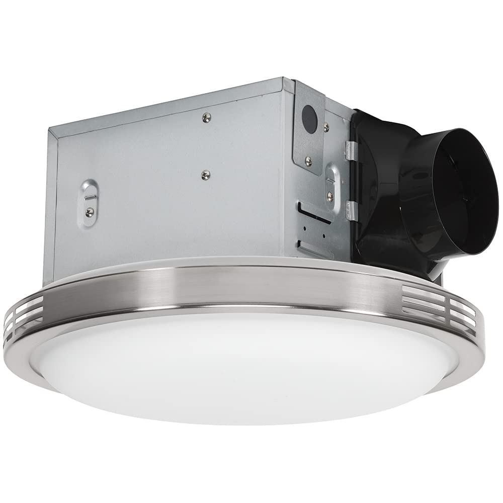 Homewerks 7105-07 Bathroom Fan with LED Light Ceiling Mount Exhaust Ventilation Silent 2.5 Sones 100 CFM, Decorative Brushed Nickel Trim