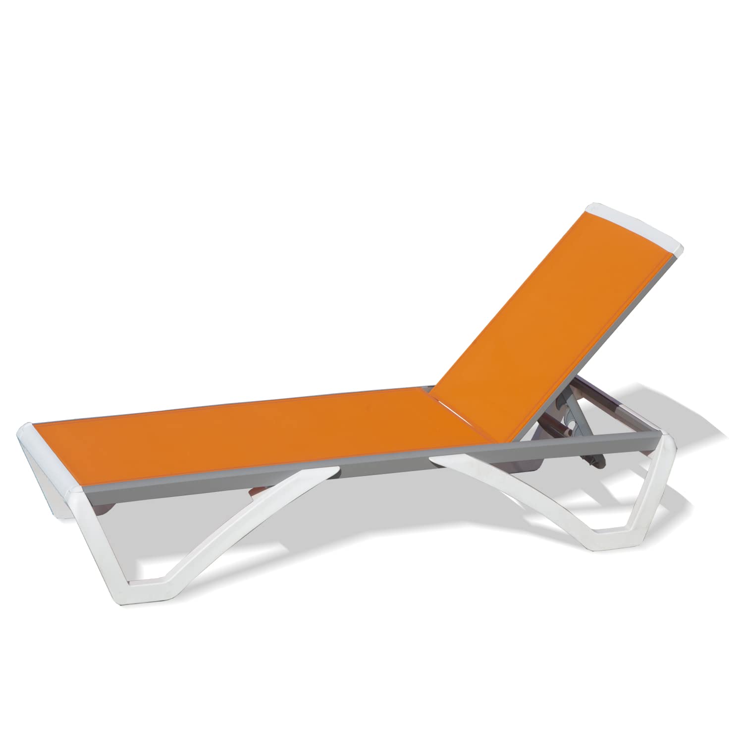 Domi Pool Lounge Chair Aluminum Adjustable Outdoor Chaise Lounge,All Weather Plastic Poolside Lounge Chair for Deck Lawn Backyard, Orange Textilene