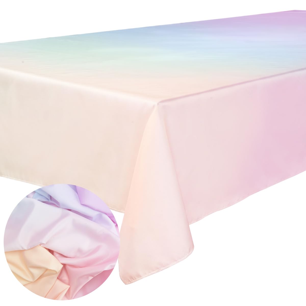 xo, Fetti Pastel Gradient Washable Tablecloth - 9 ft. | Birthday Party Decorations, Bachelorette Party Supplies, Rainbow Baby Shower, Pastel Preppy, Tableware