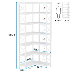 Tribesigns 7-Shelf Corner Bookshelf,Large Modern Corner Bookcase, 7-Tier Tall Corner Shelf Storage Display Rack with Metal Frame for Living Room Home Office (White)