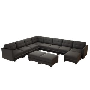 LLappuil Modular Sectional Sofa with Storage Oversized U Shaped Couch with Reversible Chaise Velvet Waterproof Anti-Scratch Sofas for Living Room 10 Seats with Ottoman Grey Brown