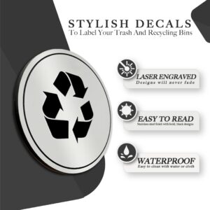 Trash and Recycle Stickers Set of 2 | Indoor Outdoor UV Stable & Weatherproof | Kitchen Pantry Office Organization | Garbage Bin and Waste Basket Label | 3x3 Inch Round Recycling and Trash Sticker