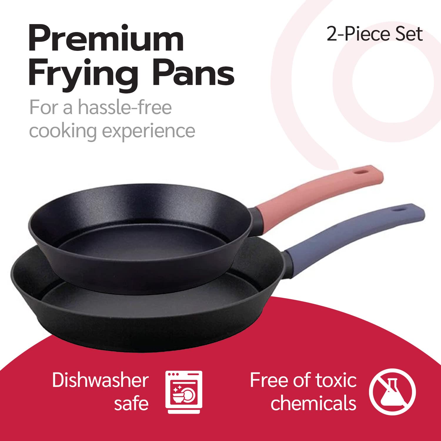 BESICO Nonstick Skillet Set, Titanium Coating 2 Piece Frying Pan Set, Suitable for All Kinds of Stoves, Easy to Clean, 8.6 Inch and 11 Inch Pan, Black