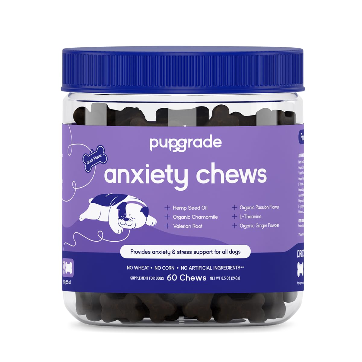 PupGrade Anxiety Chews - Anxiety & Stress Support for All Dogs - Natural Muscle Relaxant & Ease Nervous Upset Stomachs - No Wheat, Corn, and Artificial Ingredients - Meat Flavored - 60 Soft Chews