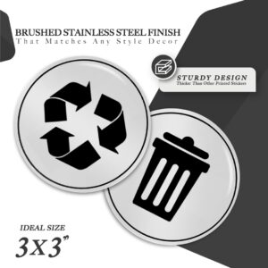 Trash and Recycle Stickers Set of 2 | Indoor Outdoor UV Stable & Weatherproof | Kitchen Pantry Office Organization | Garbage Bin and Waste Basket Label | 3x3 Inch Round Recycling and Trash Sticker