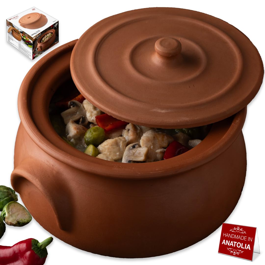 Hakan Handmade Clay Pot with Lid, Natural Unglazed Earthen Cookware, Terracotta Pot, Casserole Dish, Rice Cooking, Clay Pot, Terracotta Pan, Korean, Indian, Mexican Dish, Large, 7.6 Quarts (7.2 L)