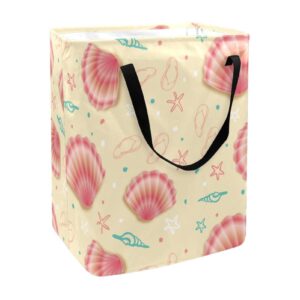 cute summer pink sea shells print collapsible laundry hamper, 60l waterproof laundry baskets washing bin clothes toys storage for dorm bathroom bedroom