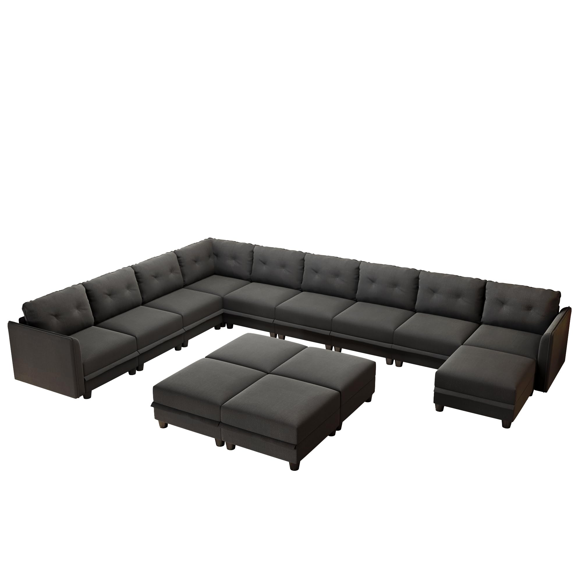 LLappuil Modular Sectional Sofa with Storage Oversized U Shaped Couch with Reversible Chaise Luxury Velvet Sofas for Living Room 10 Seats with 4 Ottomans Denim Black Grey