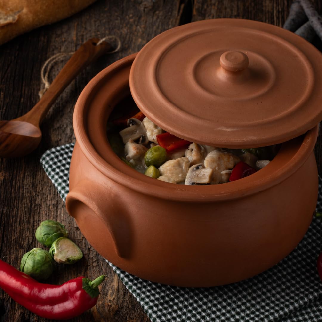 Hakan Handmade Clay Pot with Lid, Natural Unglazed Earthen Cookware, Terracotta Pot, Casserole Dish, Rice Cooking, Clay Pot, Terracotta Pan, Korean, Indian, Mexican Dish, Large, 7.6 Quarts (7.2 L)