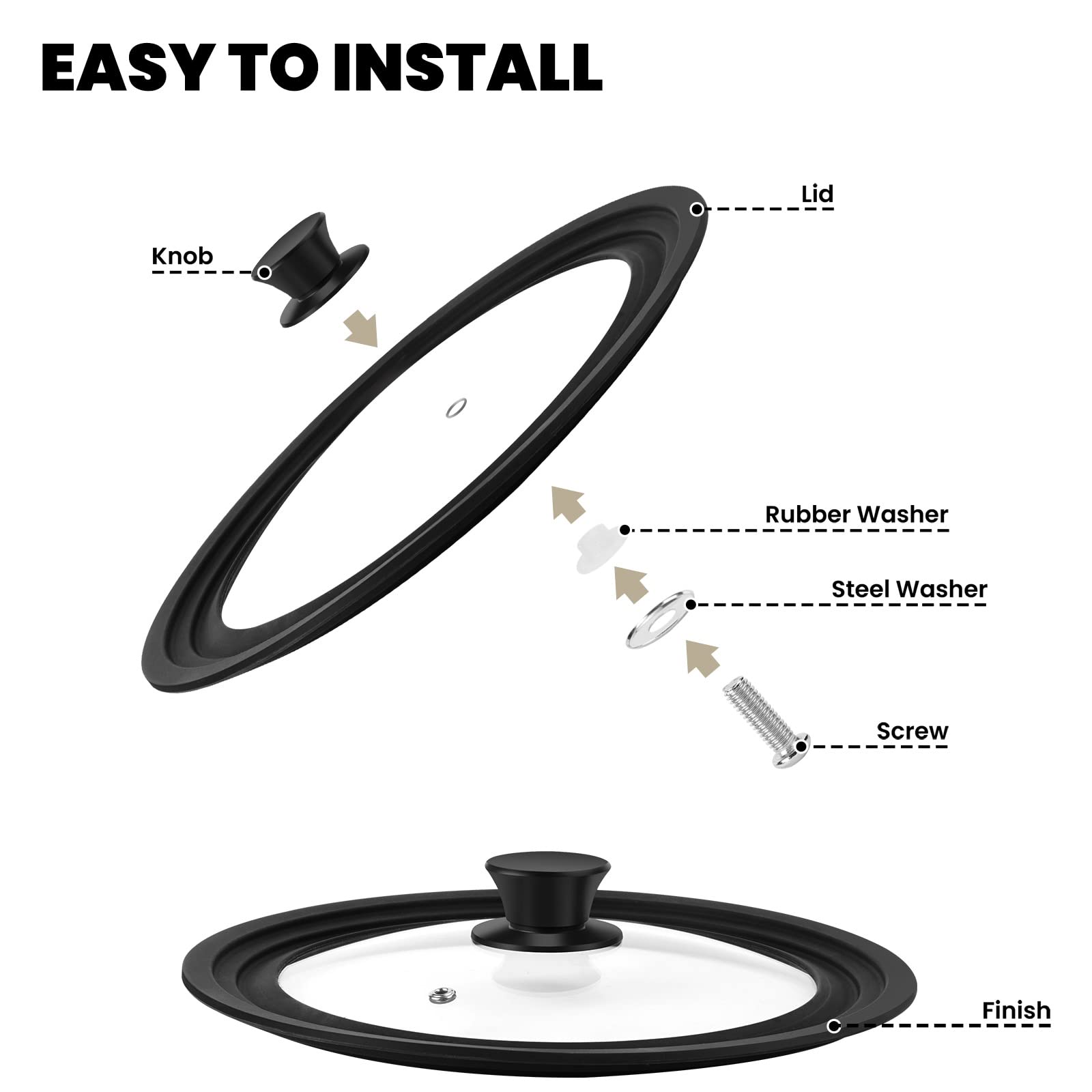 Universal Silicone Lid for Pots, Pans and Skillets From 7" to 12", Tempered Glass Pot Pan Lid Fits for 3 Sizes (7",8",8.5")