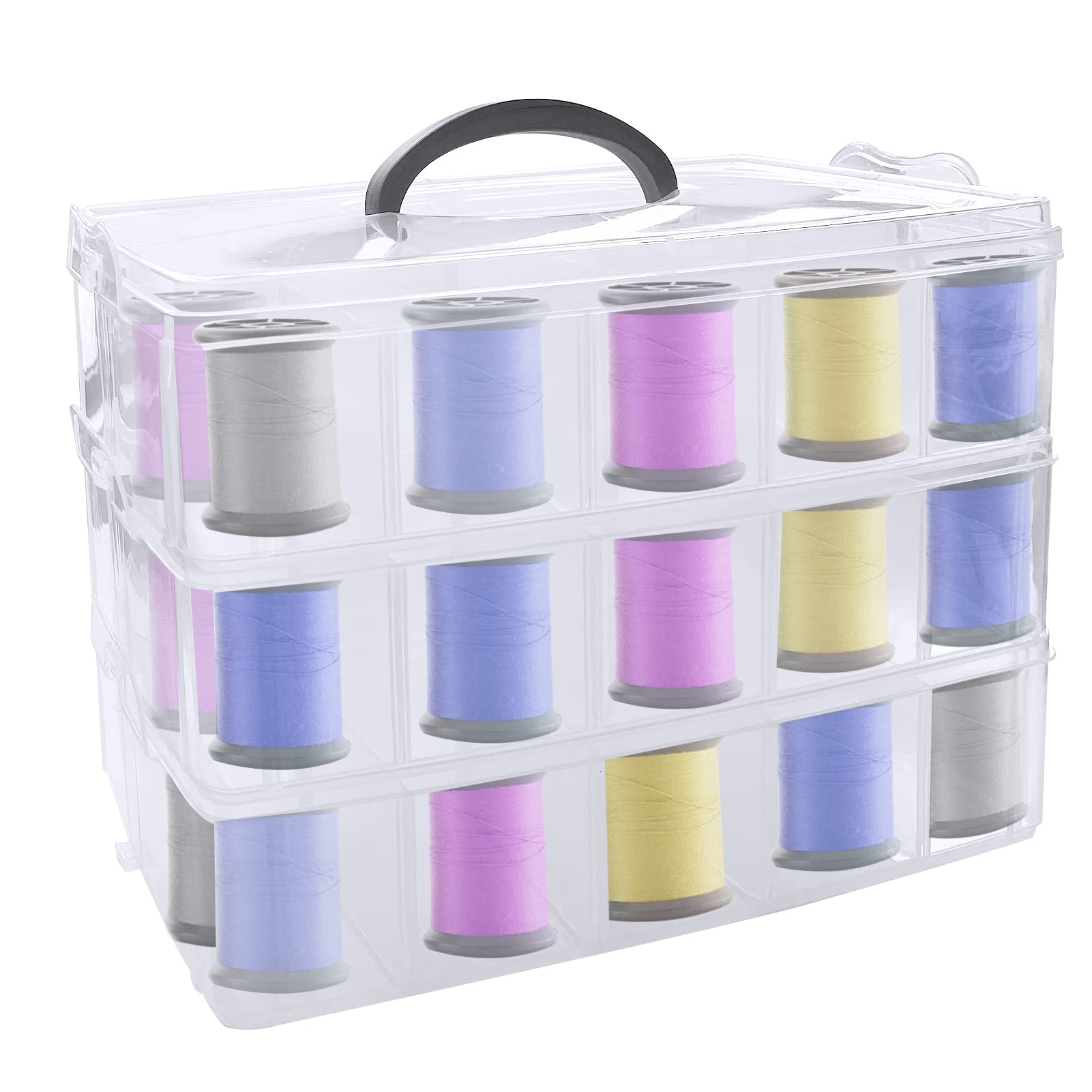 Wensdr 3 Tiers Stackable Crafts Storage Container with 30 Grids Adjustable Compartments Jewelry Crafts Bead Organizer Box Sewing Box