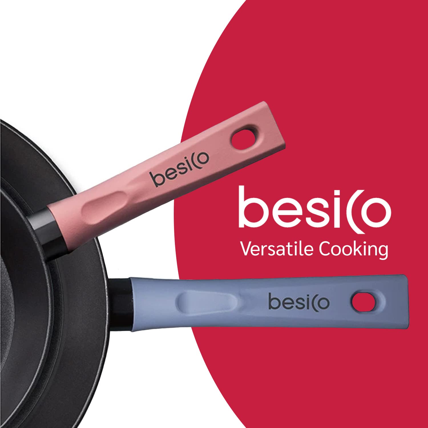 BESICO Nonstick Skillet Set, Titanium Coating 2 Piece Frying Pan Set, Suitable for All Kinds of Stoves, Easy to Clean, 8.6 Inch and 11 Inch Pan, Black