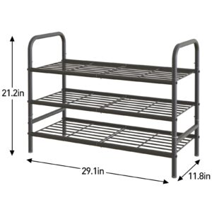 Huhote Metal Shoe Rack 3 Tiers Black Freestanding Shoe Organizer Storage Shelf, Storage Rack Space Saving Shoe Stand Shoe Shelf Garage Shelving for Entryway, Hallway, Living Room,Closet