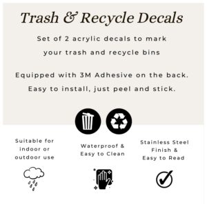 Trash and Recycle Stickers Set of 2 | Indoor Outdoor UV Stable & Weatherproof | Kitchen Pantry Office Organization | Garbage Bin and Waste Basket Label | 3x3 Inch Round Recycling and Trash Sticker